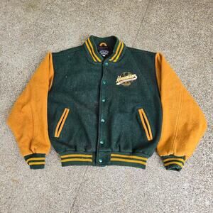 Vtg 80s HAWAIIAN ISLAND CREATIONS Distressed Skate Surf Wool Bomber Jacket S USA